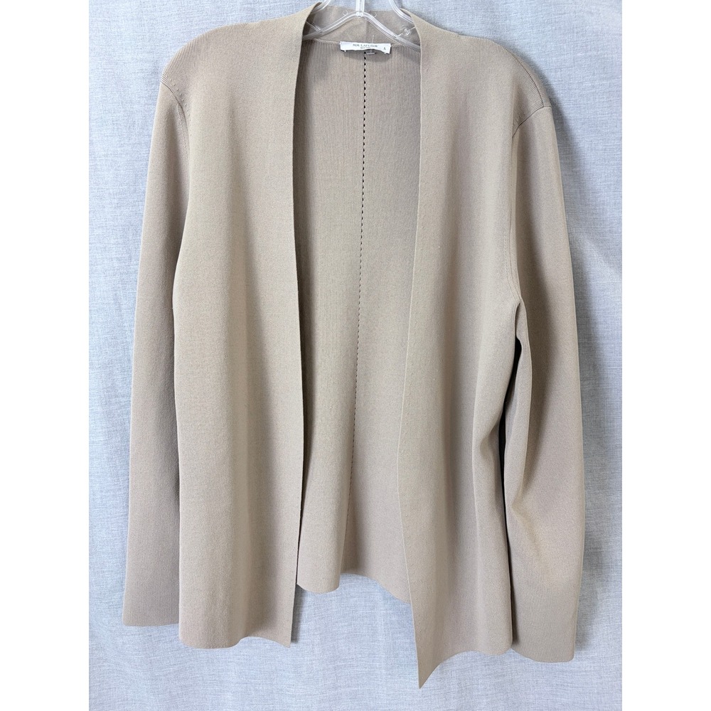 MM.LaFleur Taupe Open Front Pointelle Back Cardigan Sweater Knit Workwear Size L